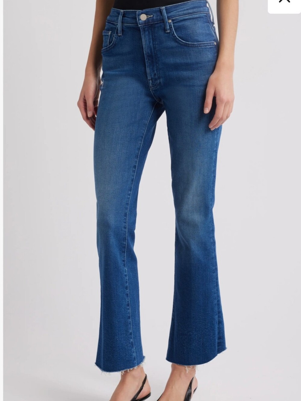 Mother The Insider Crop Step Fray Jeans Dark Blue Wash Frayed Raw Hem Denim